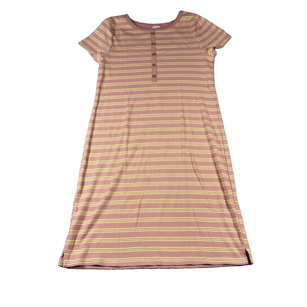 Wonder Nation Girls Short Sleeve Henley Dress Orange Striped A-Line Size L 10-12